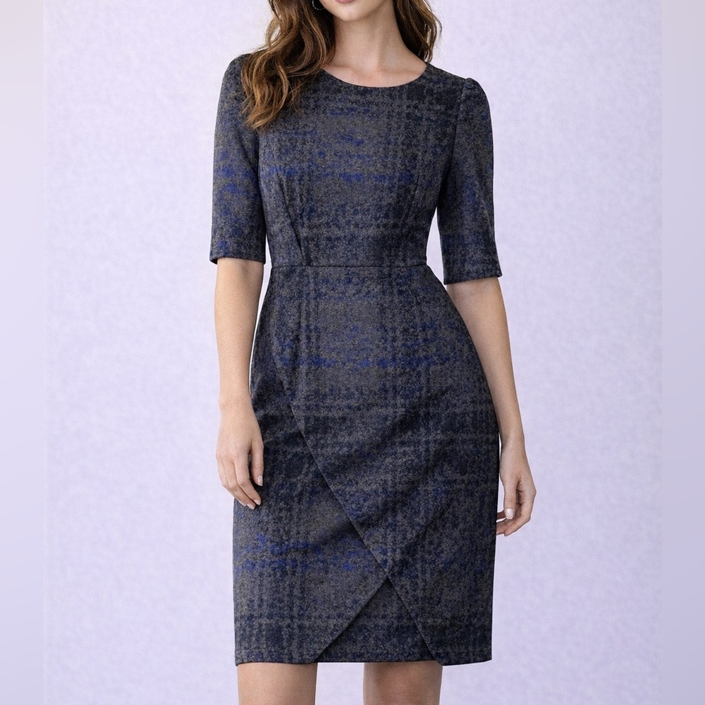 Betsey Johnson Blue Grey Textured Wrap Dress Size 0 NWT $158 Work Sheath